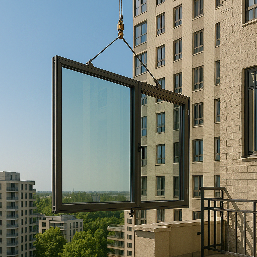 Subir un ventanal por el exterior es posible sin dañarlo. Te explicamos cómo lo hacemos con izaje seguro, profesional y con equipo especializado.