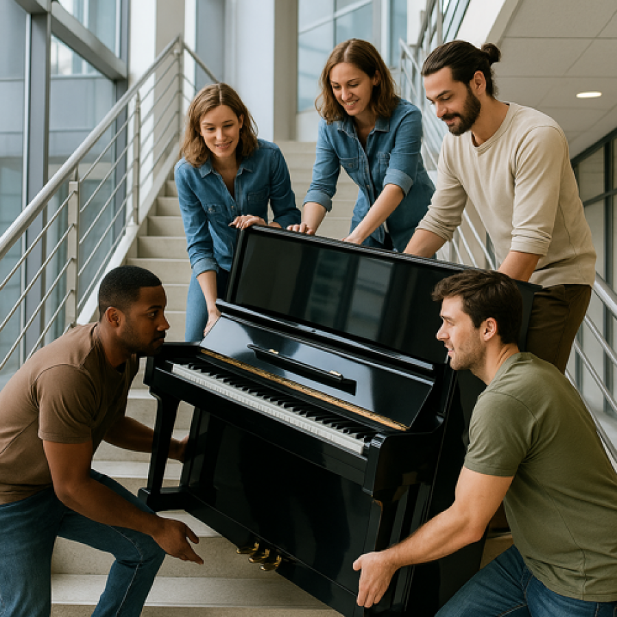 ¿Cómo subir un piano por escaleras sin dañarlo (ni sufrir en el intento)?