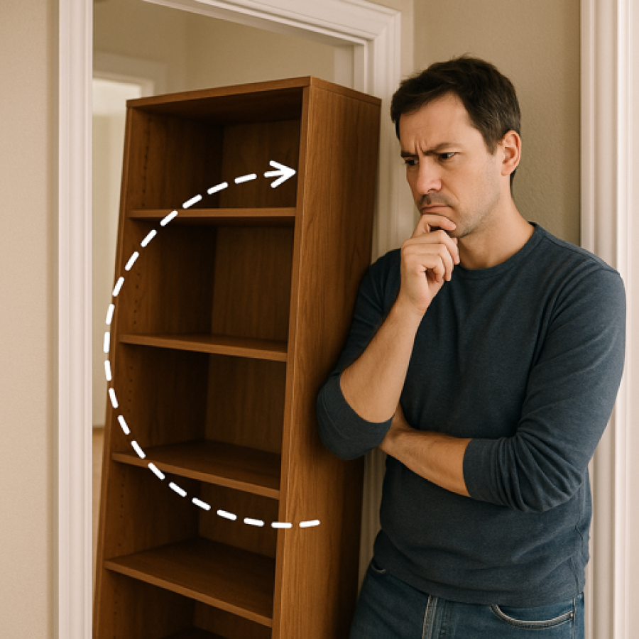 ¿Cómo saber si un mueble puede girar desde un pasillo hacia otra habitación?